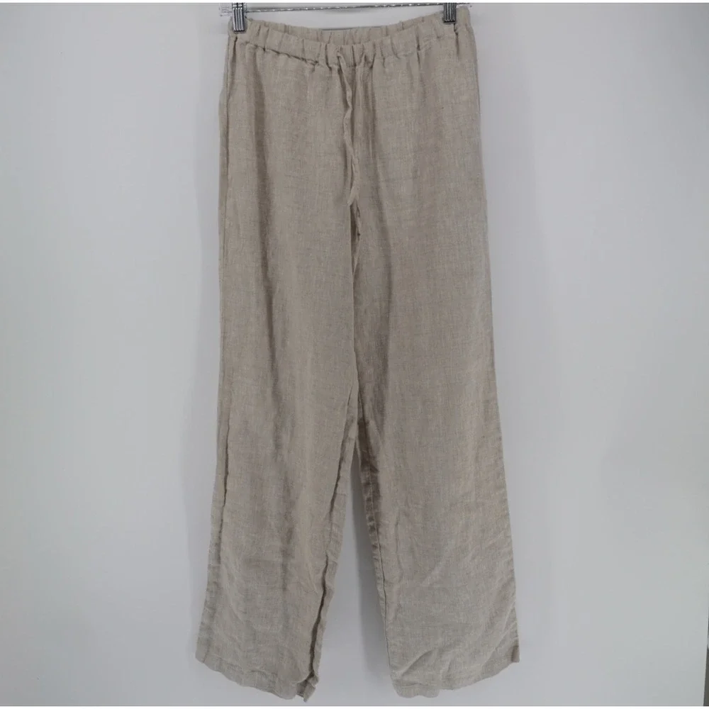 Reformation Olina Linen Pants Oatmeal Beige Drawstring Straight Leg XS